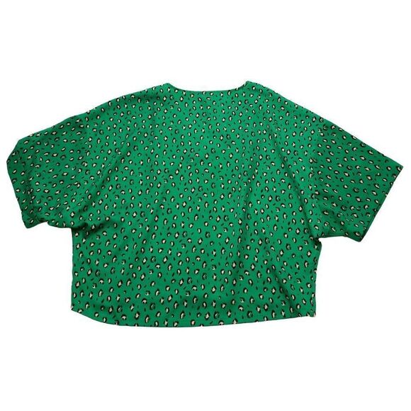 Worthington Green Animal Print Dolman Sleeve Crop Top Sz Medium - Picture 6 of 8